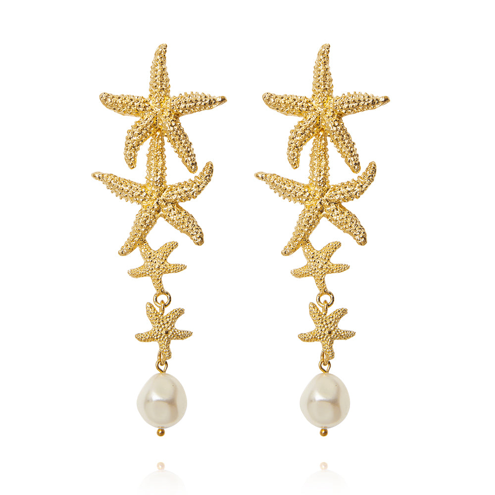 FALLING SEA STAR EARRINGS GOLD PEARL