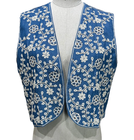 Boheme väst Broderad Blåvit
