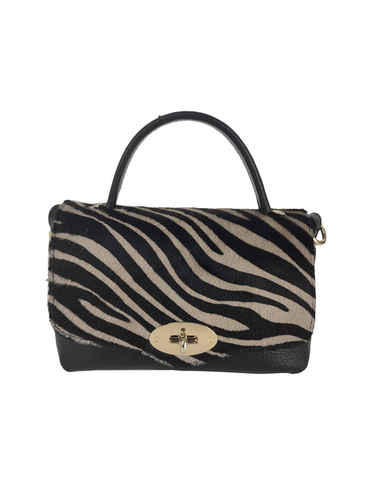 Dollar mini handväska i läder: Beige zebra