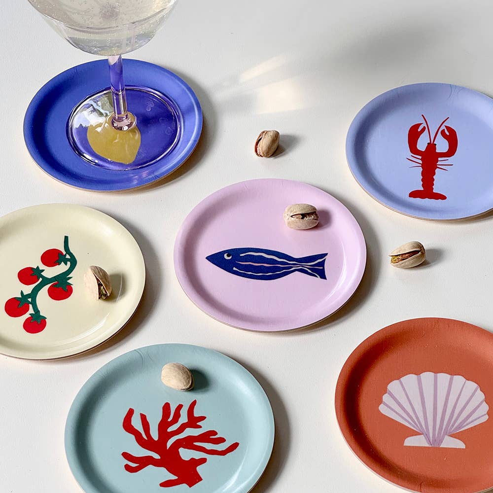 "Seaside Lunch" Set med 6 Glasunderlägg - 11 cm