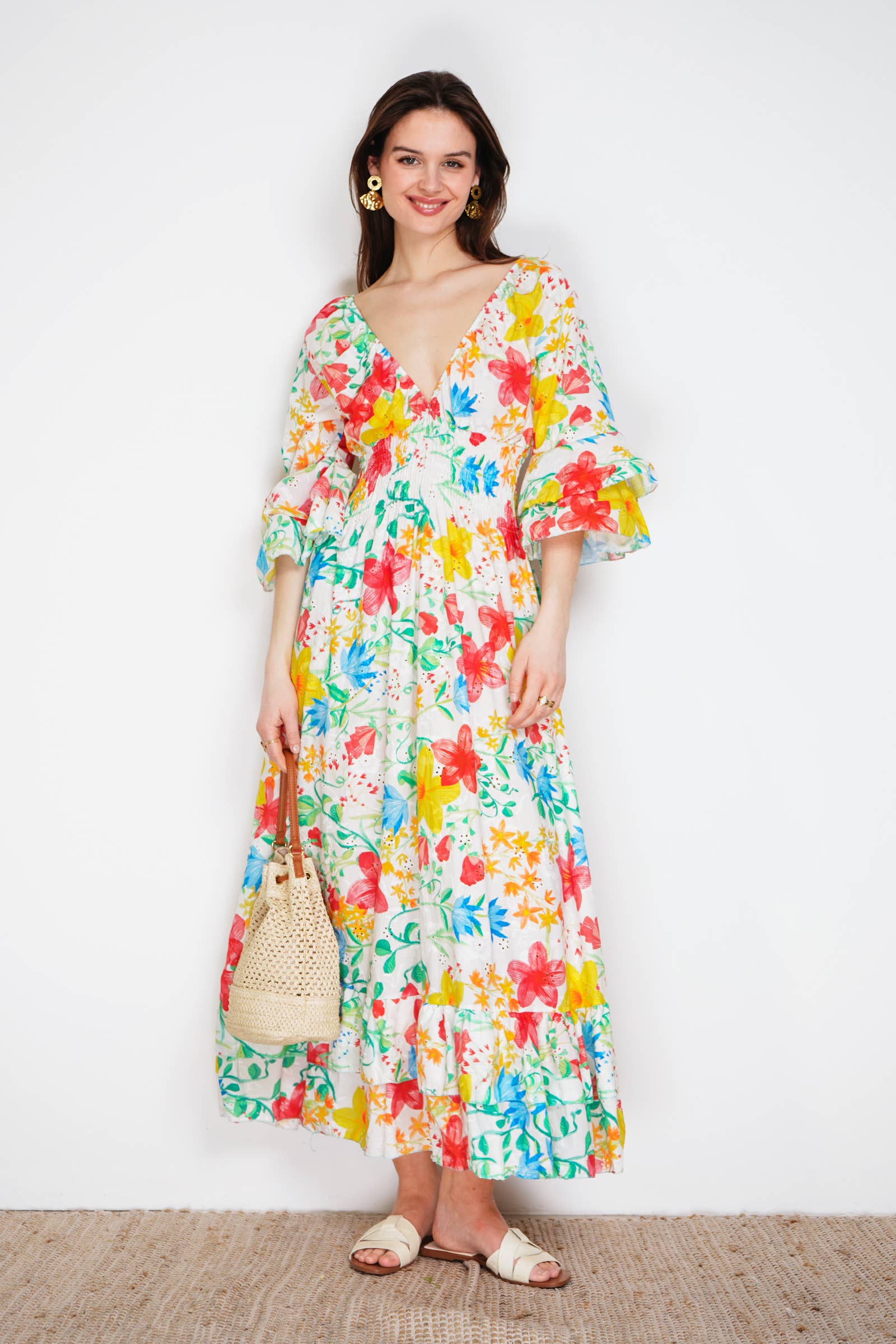 Meli Långklänning med broderi anglaise Summer combo