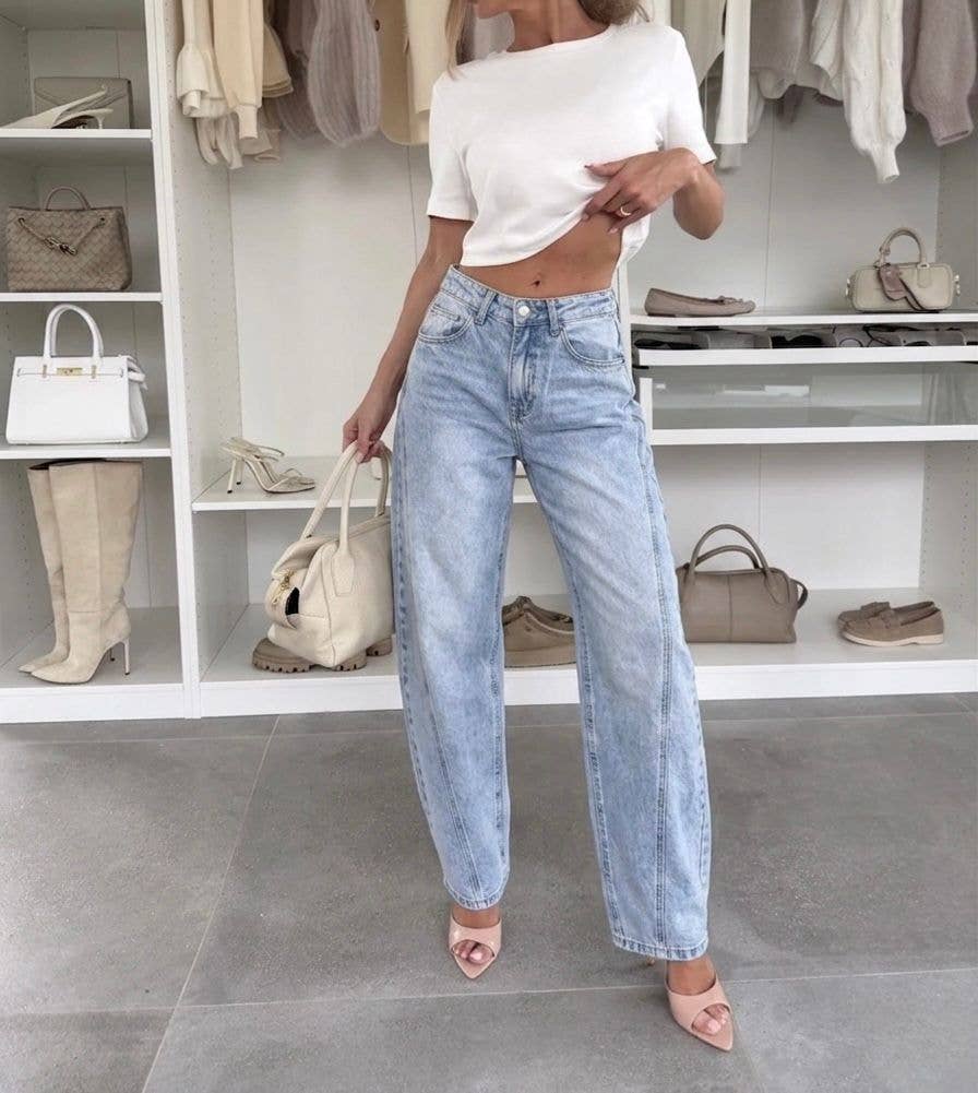 Lova Barrel jeans Ljusblå midwaist