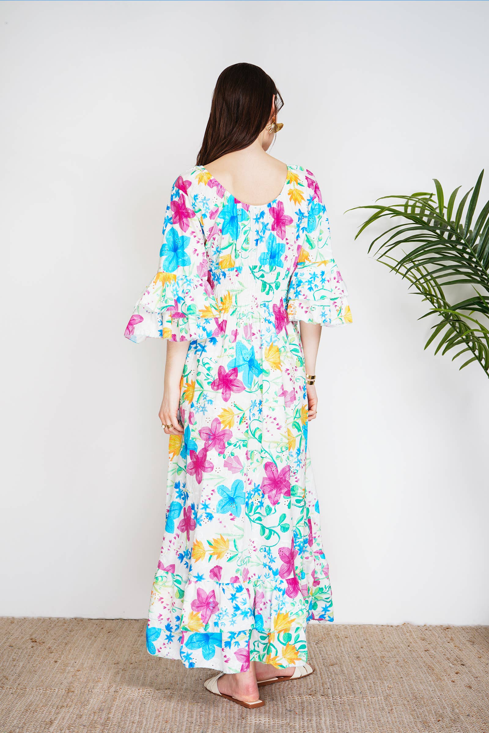 Meli Långklänning med broderi anglais Blå multi