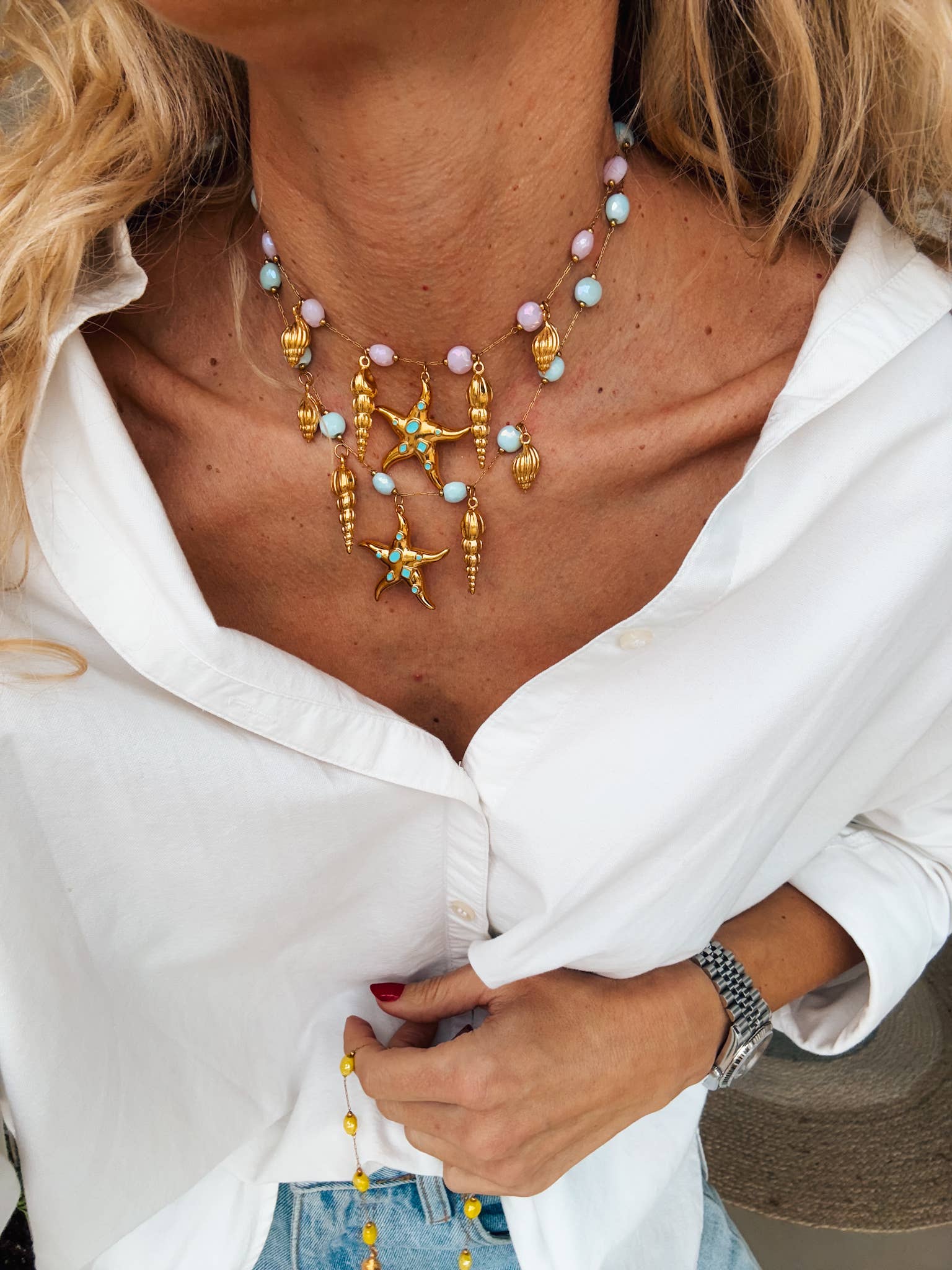 Guld Rosario Choker med tropiska berlocker Färg : Gul