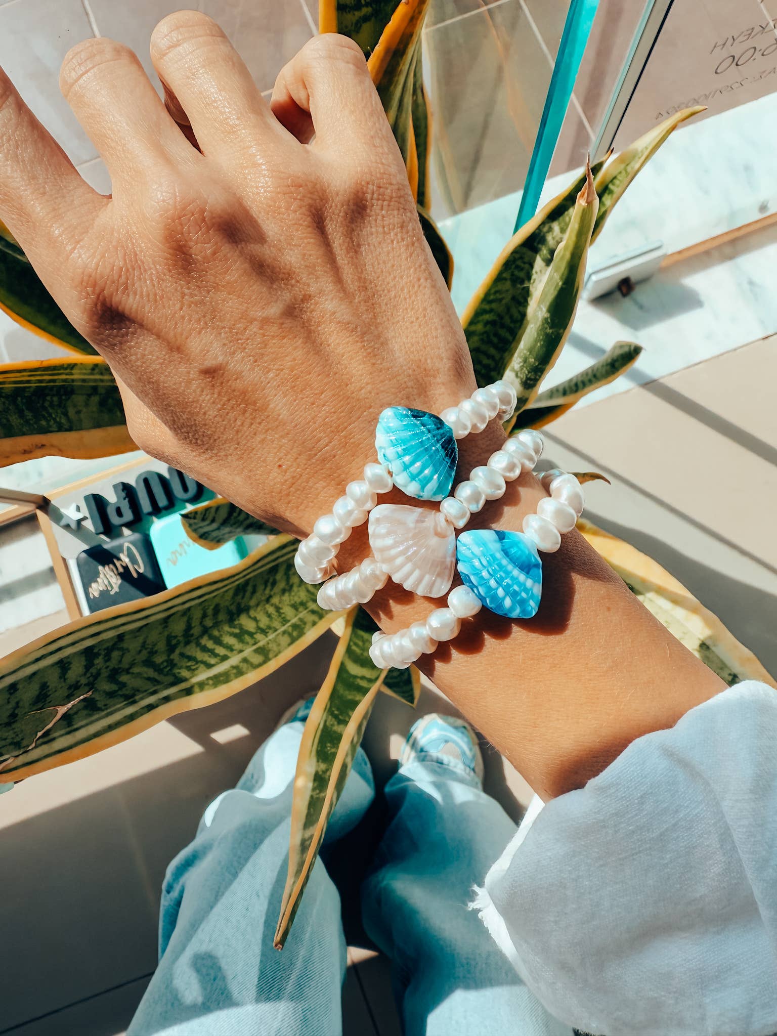 Pärlarmband med dekorativt kammusselskal: Lax rosa