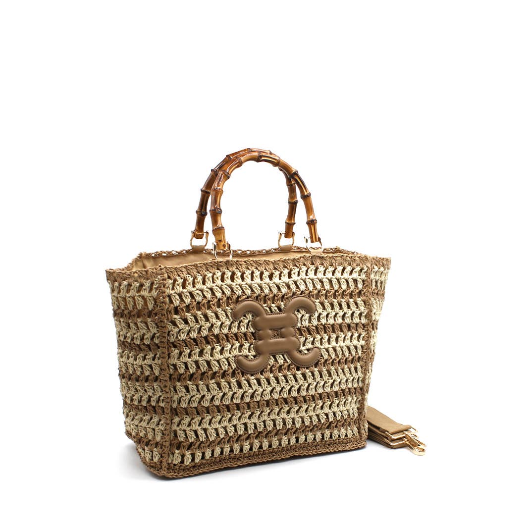 CROCHET Handväska med logotyp: Kamel-Beige