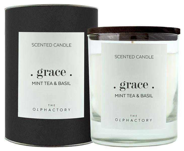 Scented Candle Black "Grace" Mint tea & Basil