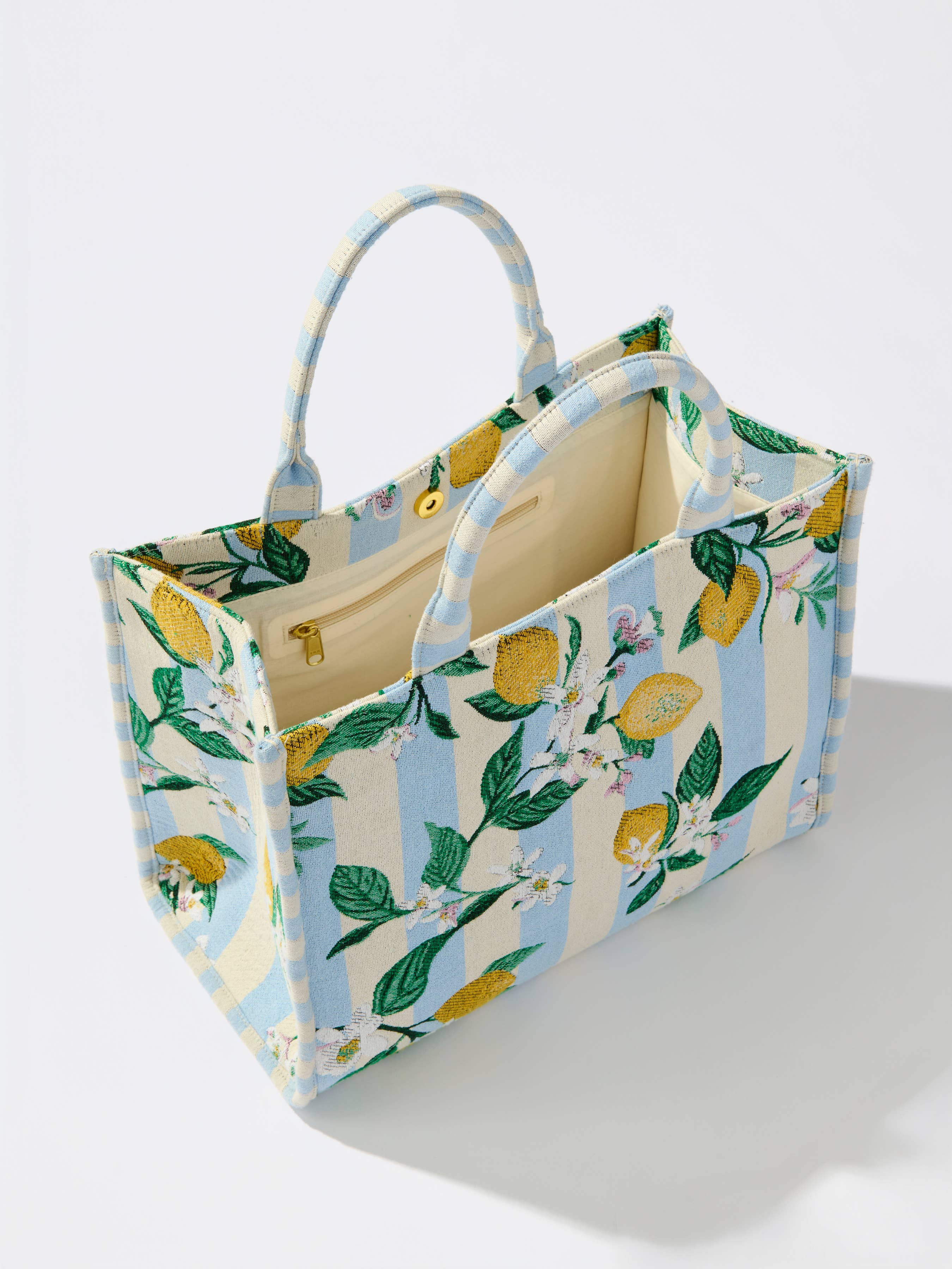 Citronrandig jacquard-tote, blå