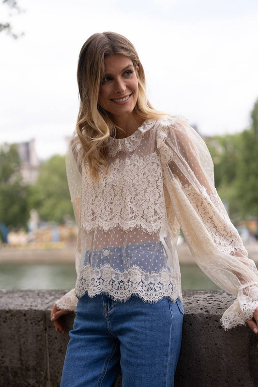 Iris Blus med spetskrage Creme