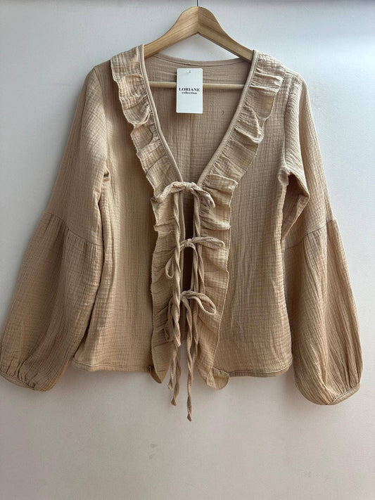 Mollie Blus med knytband Beige