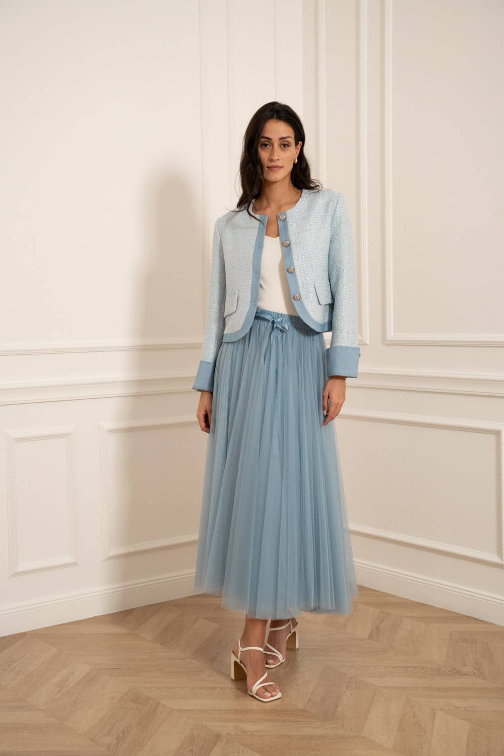 Tweed och denimjacka Blå