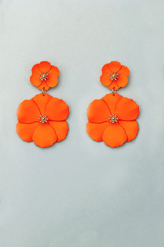 Flower twin earrings orange mat