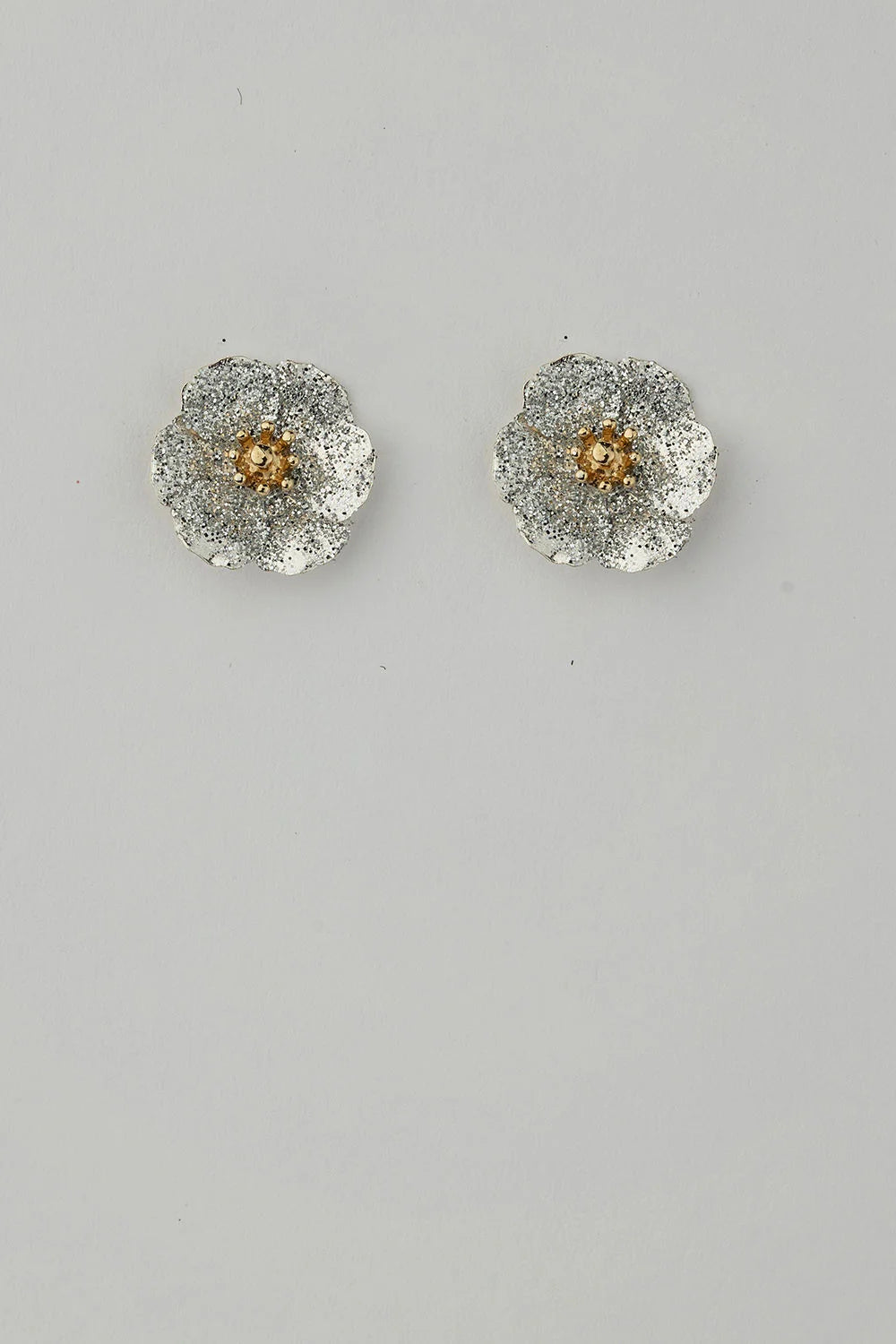 FLOWER SMALL EARRINGS SILVER GLITTER