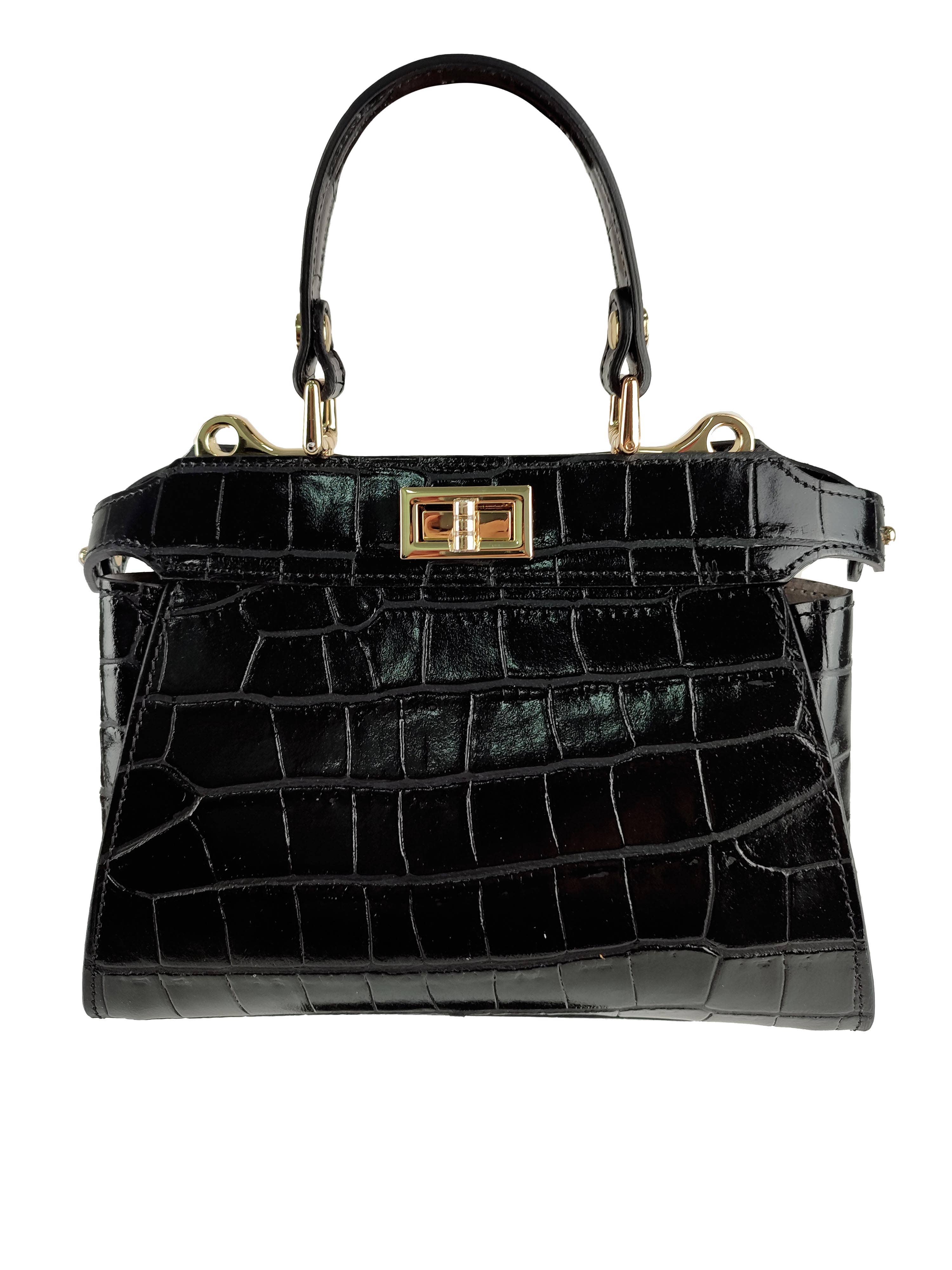 Molly Läder handväska med vridbar stängning: svart