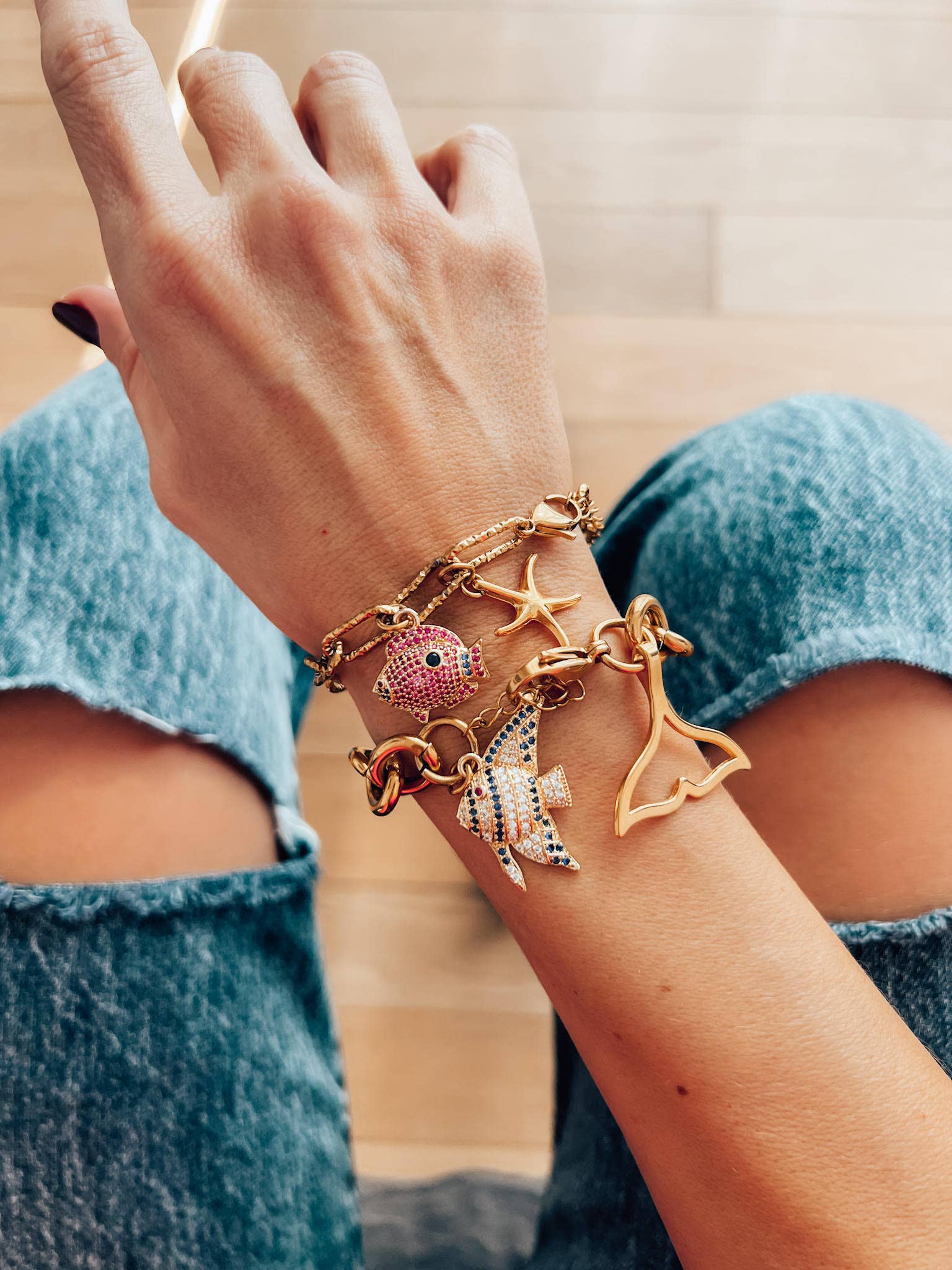 Stålkedja fiskarmband: Liten fisk och sjöstjärna