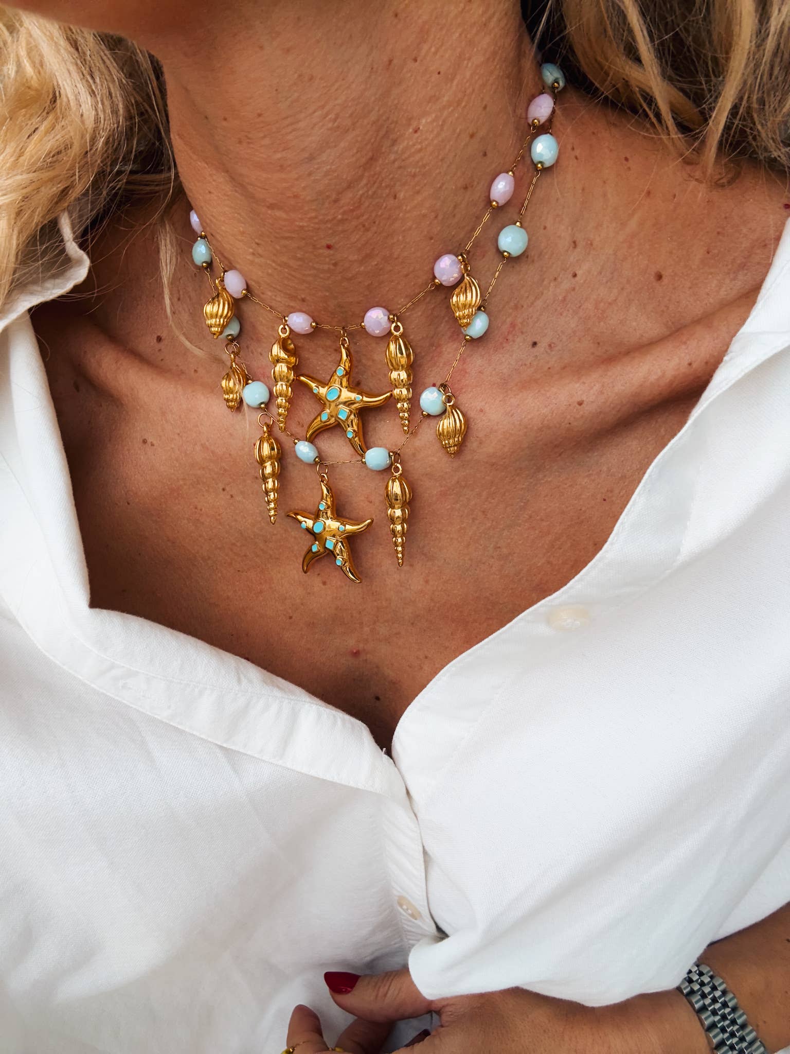 Guld Rosario Choker med tropiska berlocker Färg : Gul