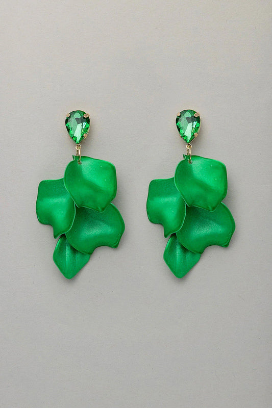 LEAF EARRINGS METALLIC STRONG GREEN CZ