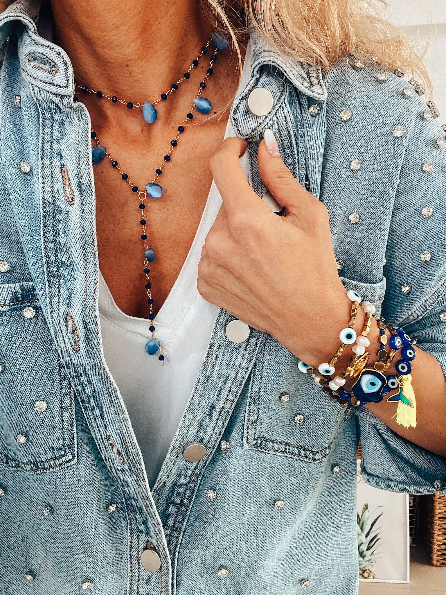 Ηematite Pearl Evil Eye Protection Armband: Guld