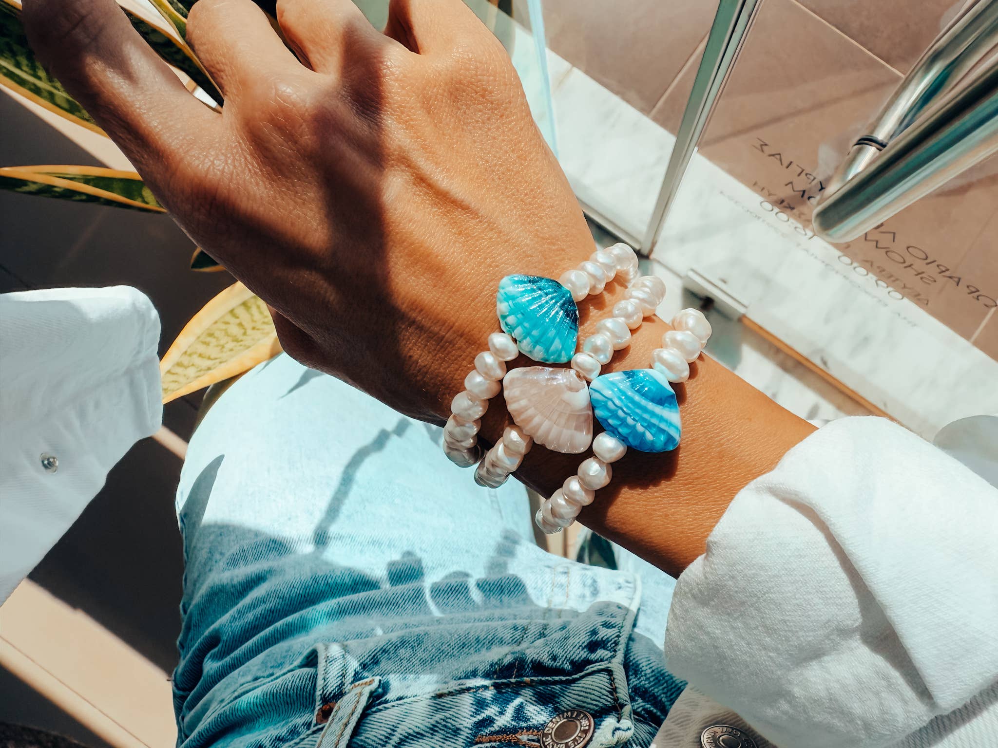 Pärlarmband med dekorativt kammusselskal: Lax rosa