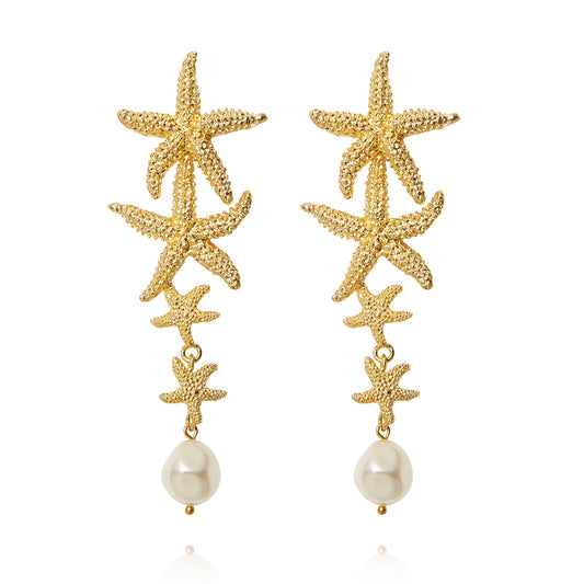 FALLING SEA STAR EARRINGS GOLD PEARL