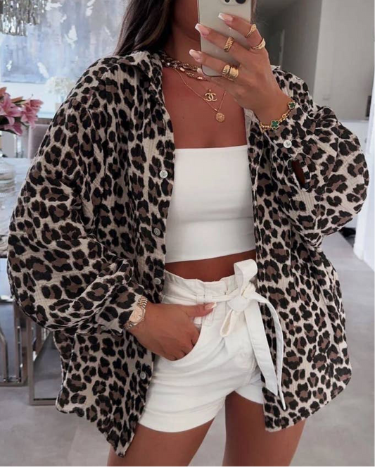 Leopard bomullsskjorta