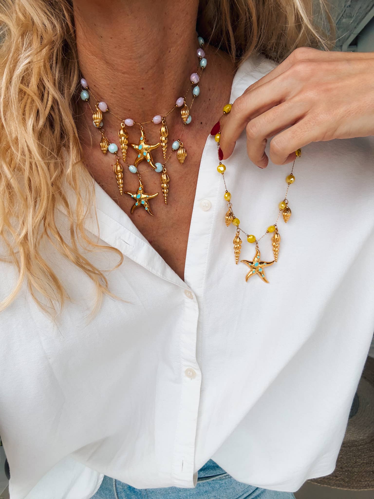 Guld Rosario Choker med tropiska berlocker Färg : Gul