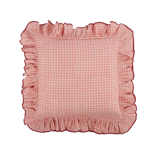 Vichy kuddfodral Rosa/röd kant
