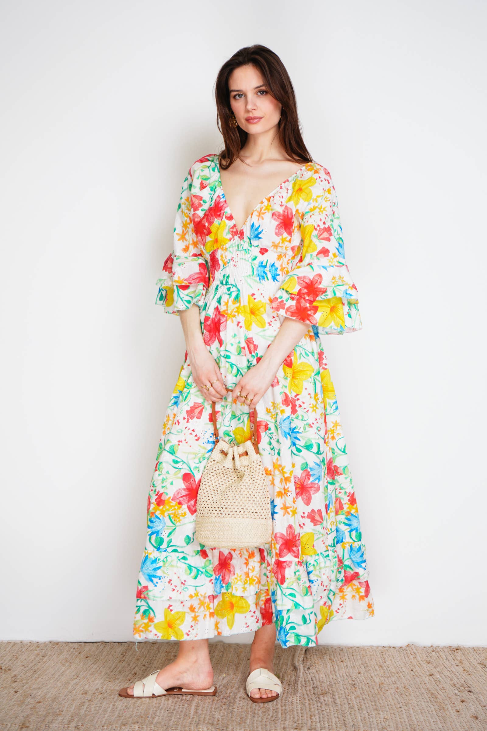 Meli Långklänning med broderi anglaise Summer combo