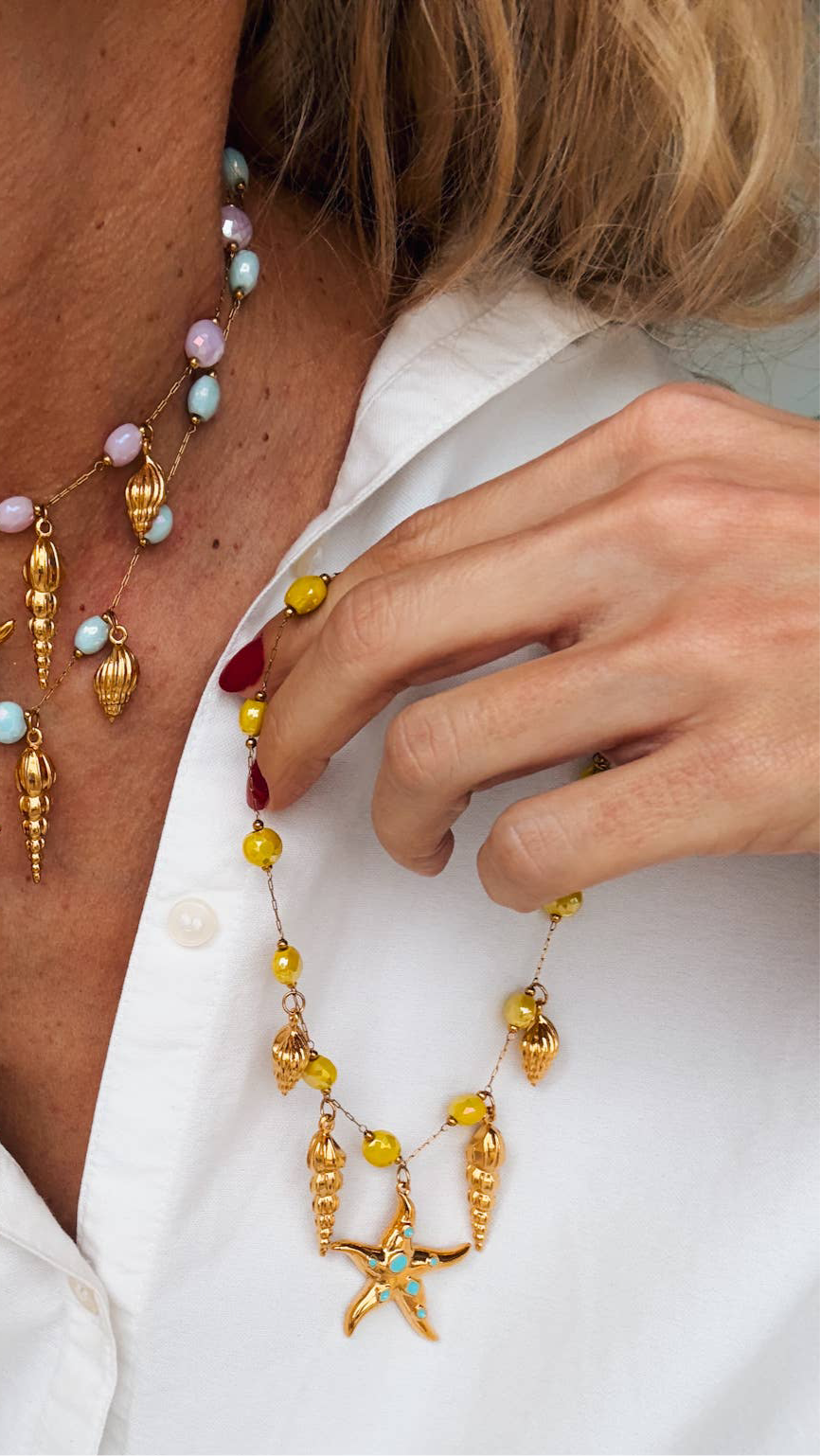 Guld Rosario Choker med tropiska berlocker Färg : Gul