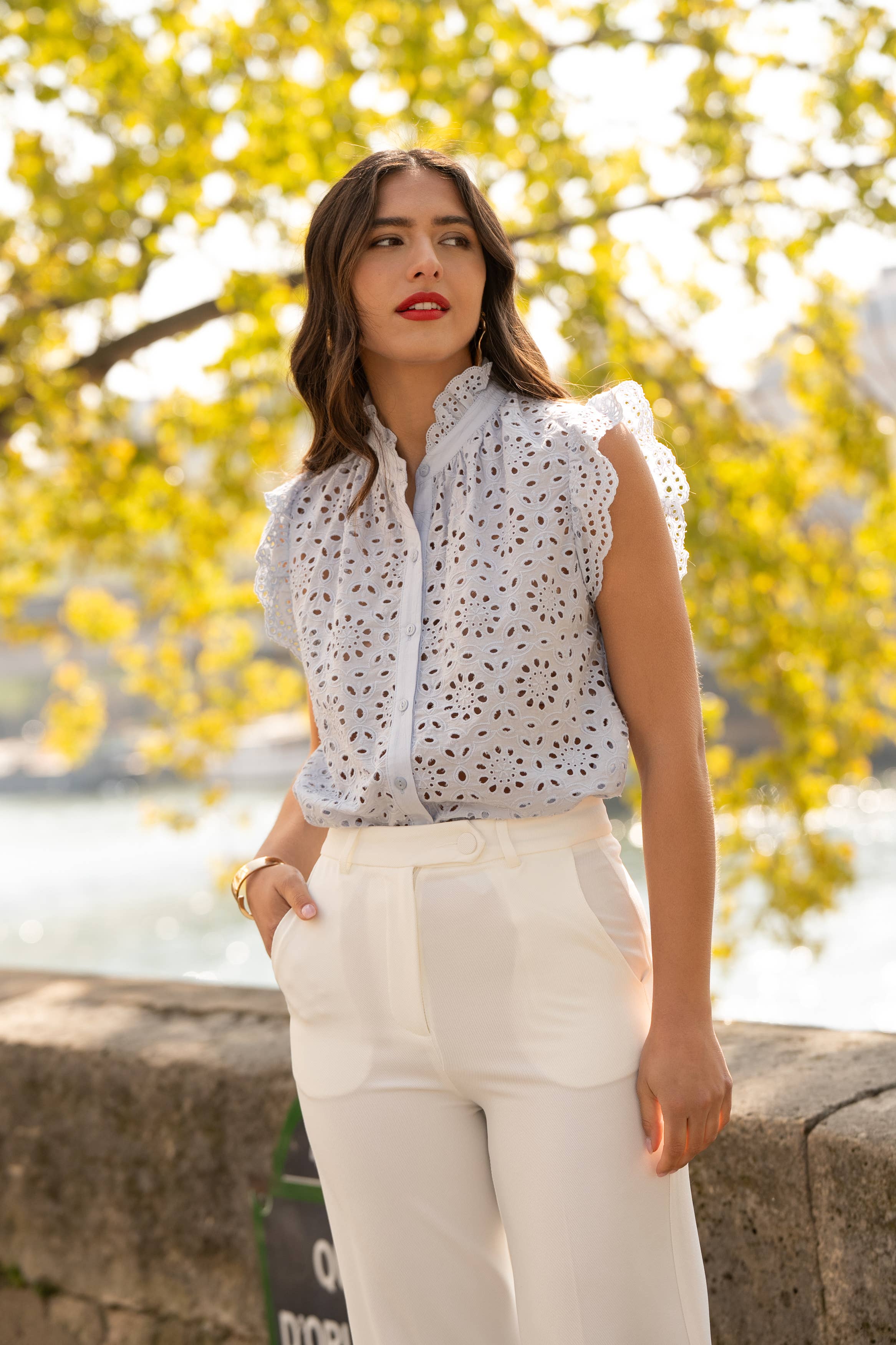 Moa Spetsblus sky blue