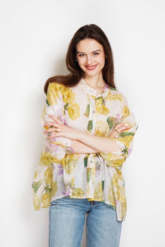 Felicia skjorta i tencel Soft Yellow & Lavande