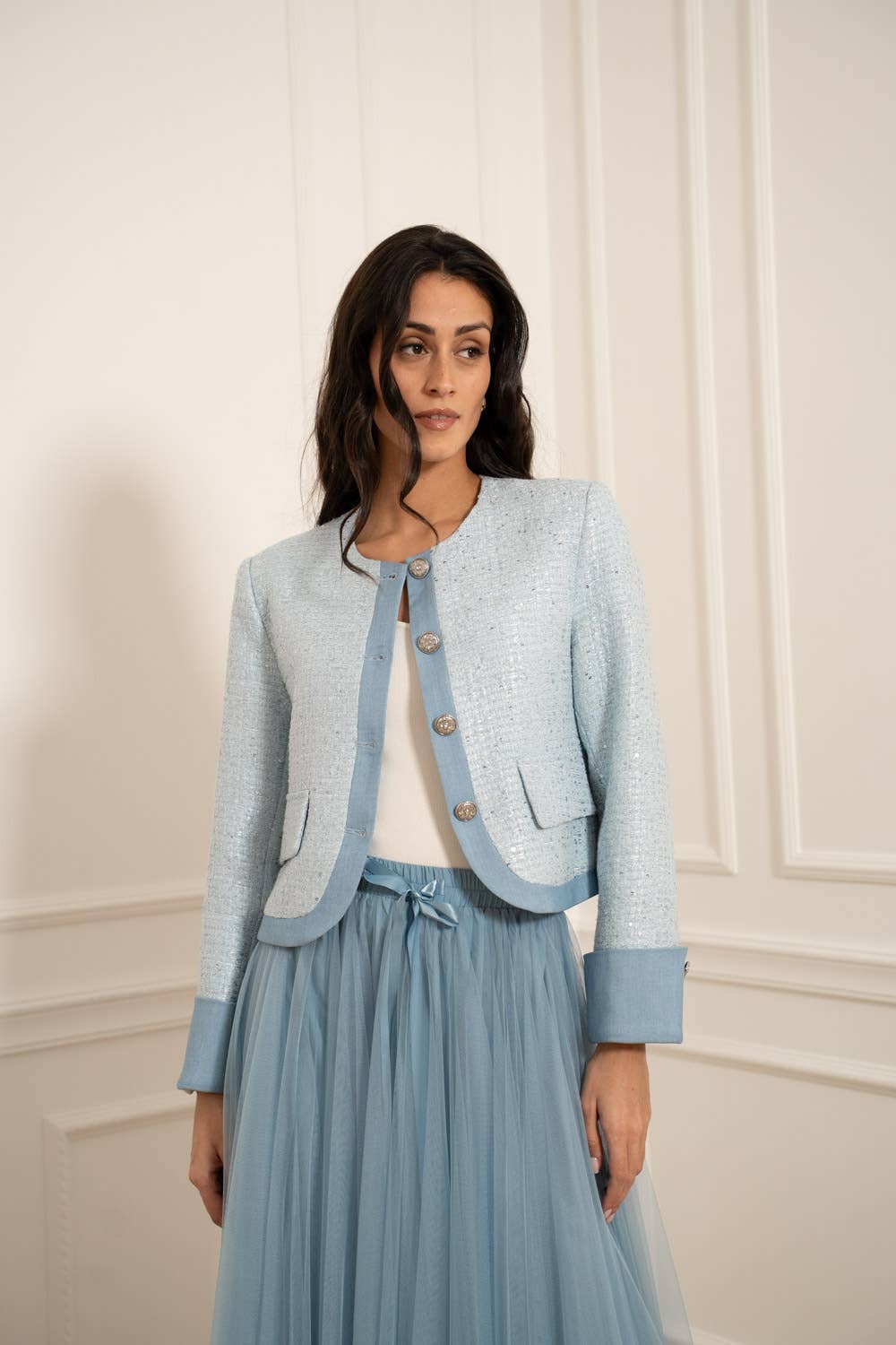 Tweed och denimjacka Blå