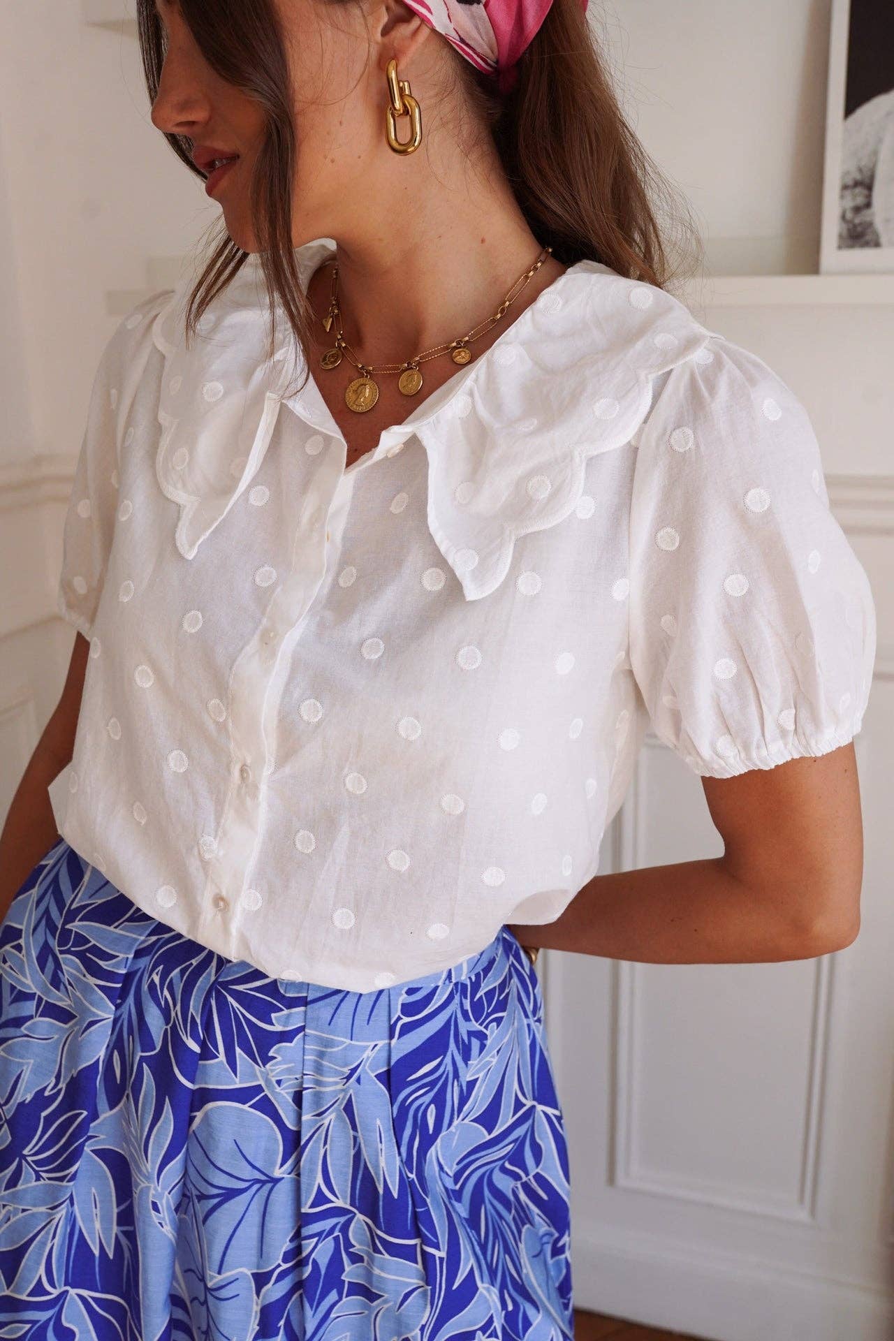 Blus Dots : Vit