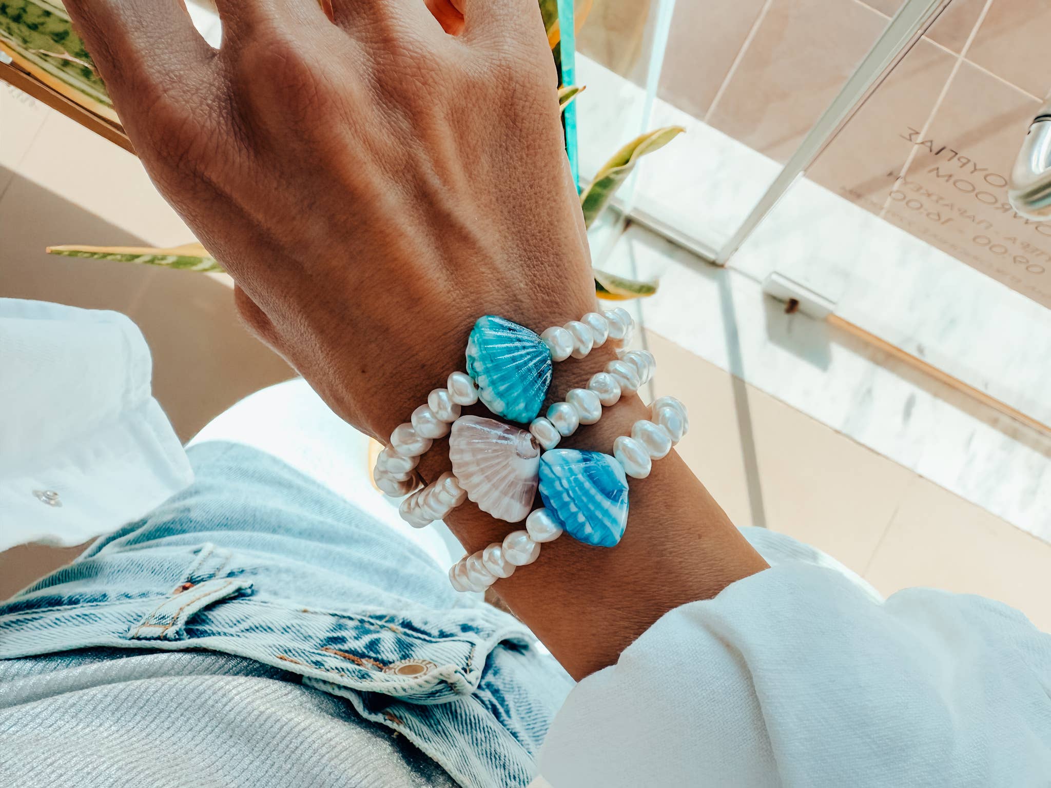 Pärlarmband med dekorativt kammusselskal: Lax rosa