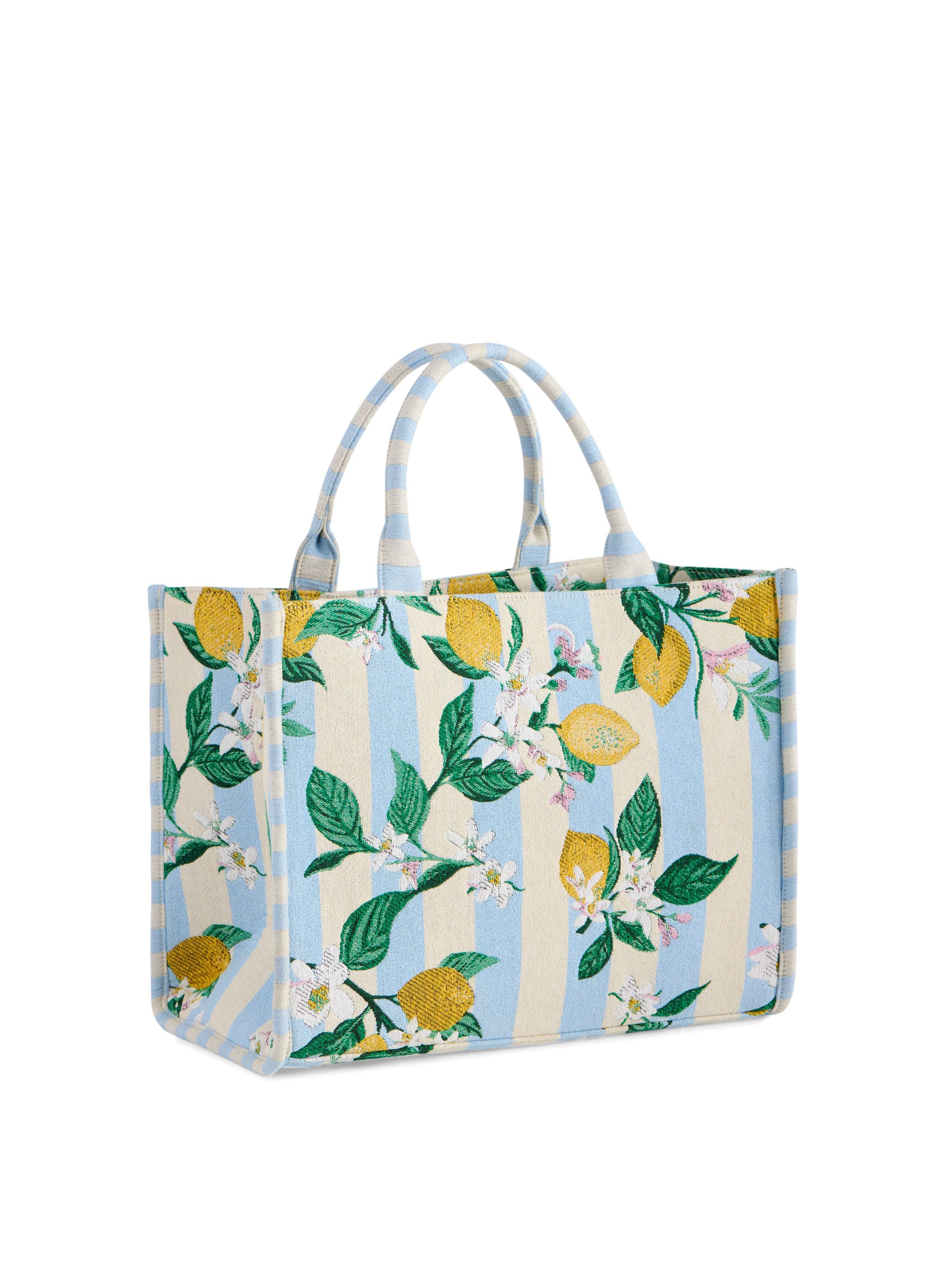 Citronrandig jacquard-tote, blå