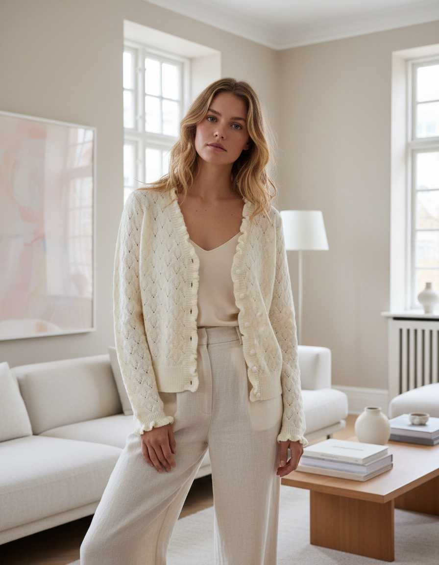 Ellen stickad kofta Beige