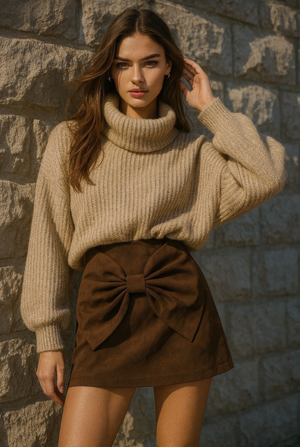 Sue Minikjol med rosett Brun