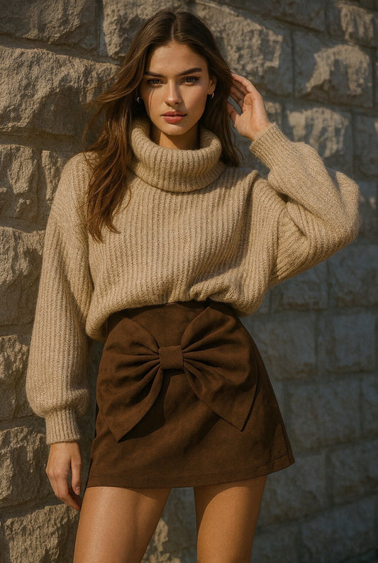 Sue Minikjol med rosett Brun