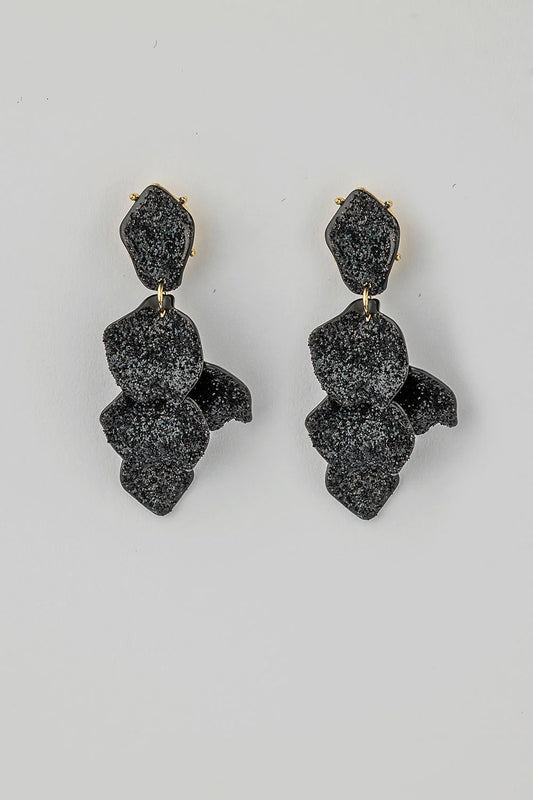 LEAF EARRINGS BLACK GLITTER