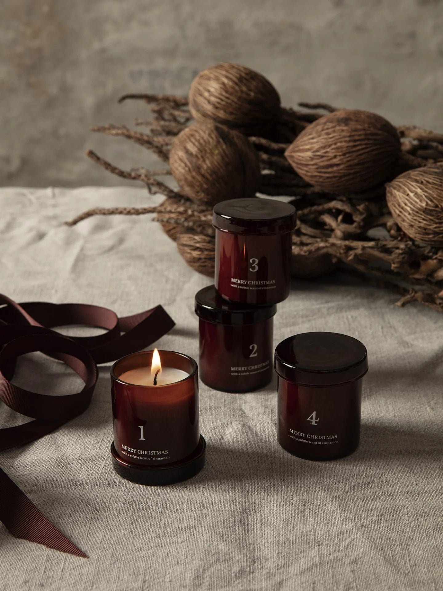 Scented Advent Candles - Set of 4 - Red Brown