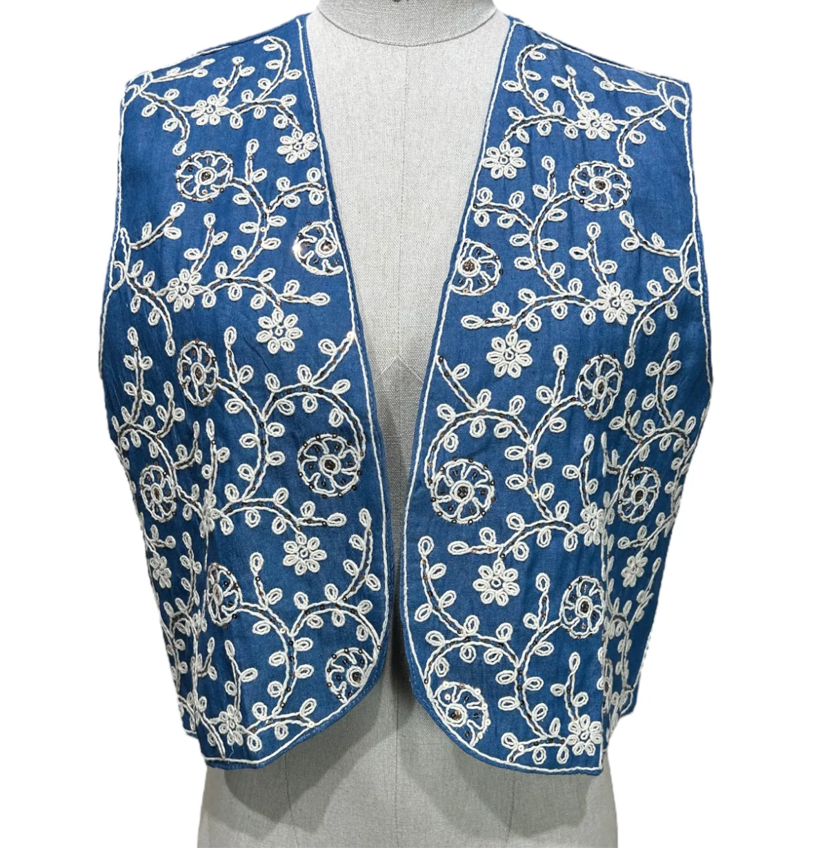 Boheme väst Broderad Blåvit