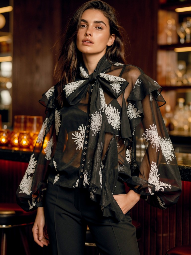 Dreamblouse blus svart Med vitt mönster