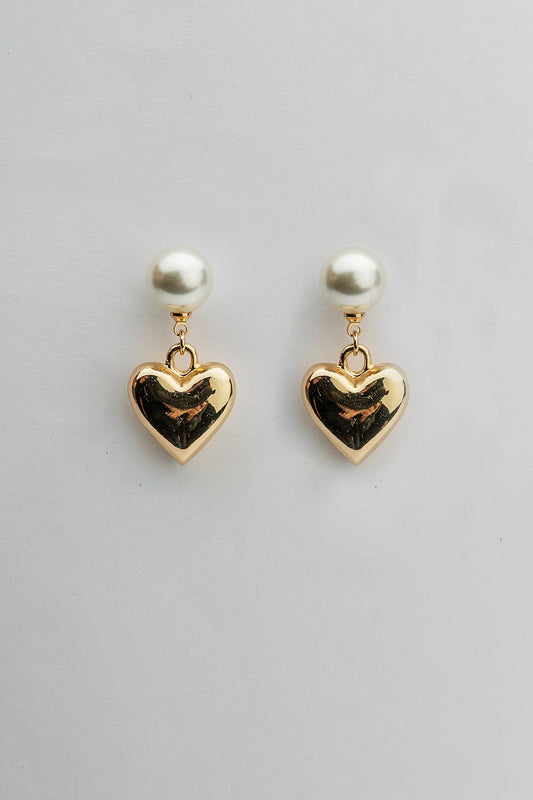 PEARL EARRINGS GOLD HEART