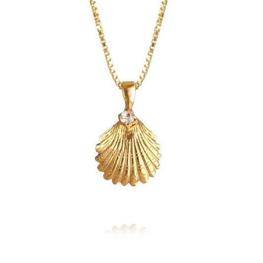 SHELL NECKLACE GOLD CRYSTAL