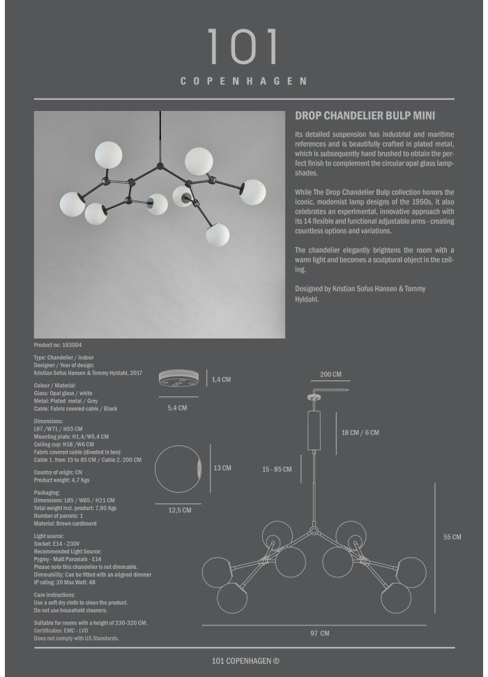 Drop Chandelier Bulp, Mini - Grey