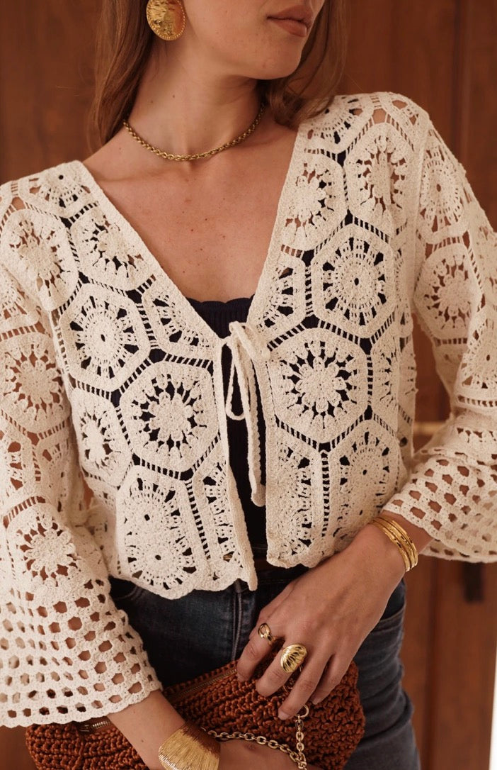 Stella Broderad kofta Onesize / Beige