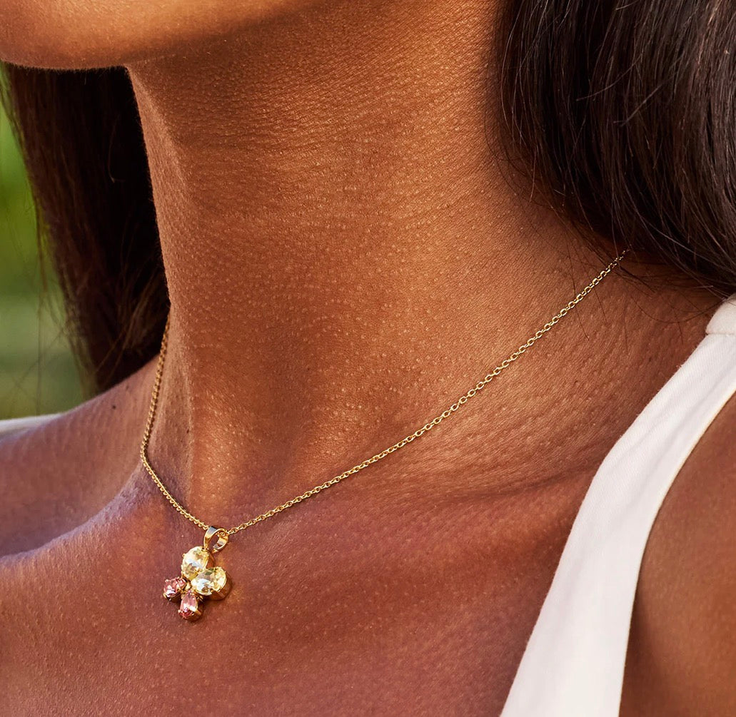 Butterfly Stud Necklace / Jonquil + Light Rose,Gold