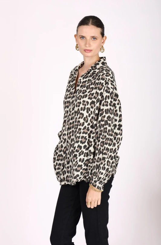 Leopard bomullsskjorta