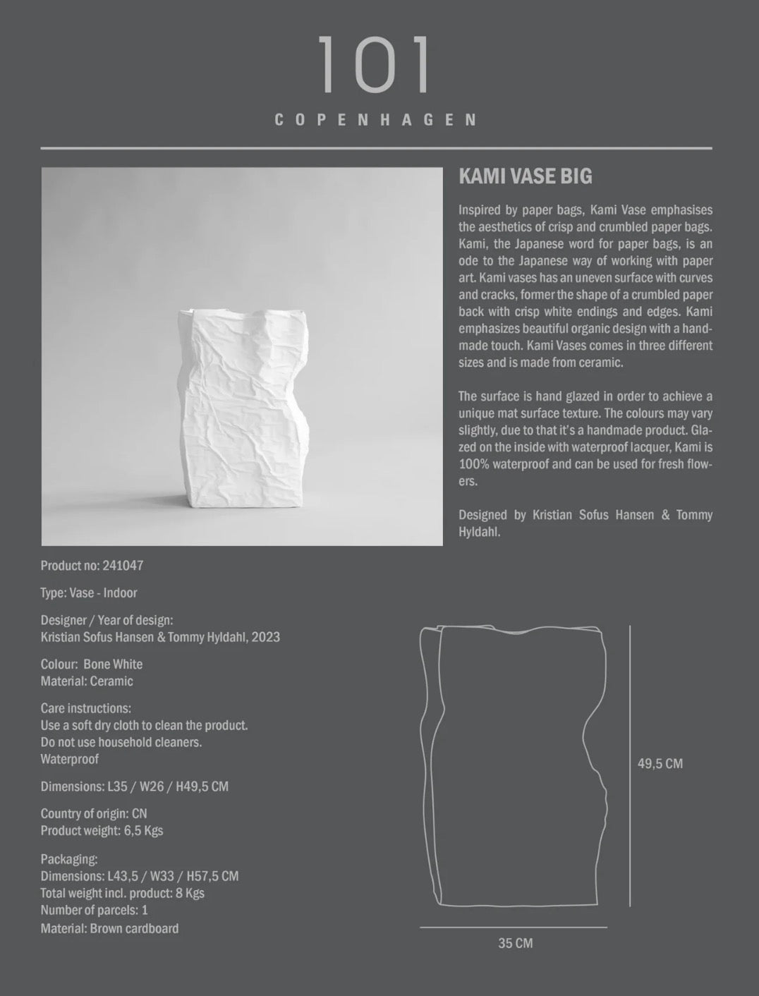 Kami Vase, Big - Bone White