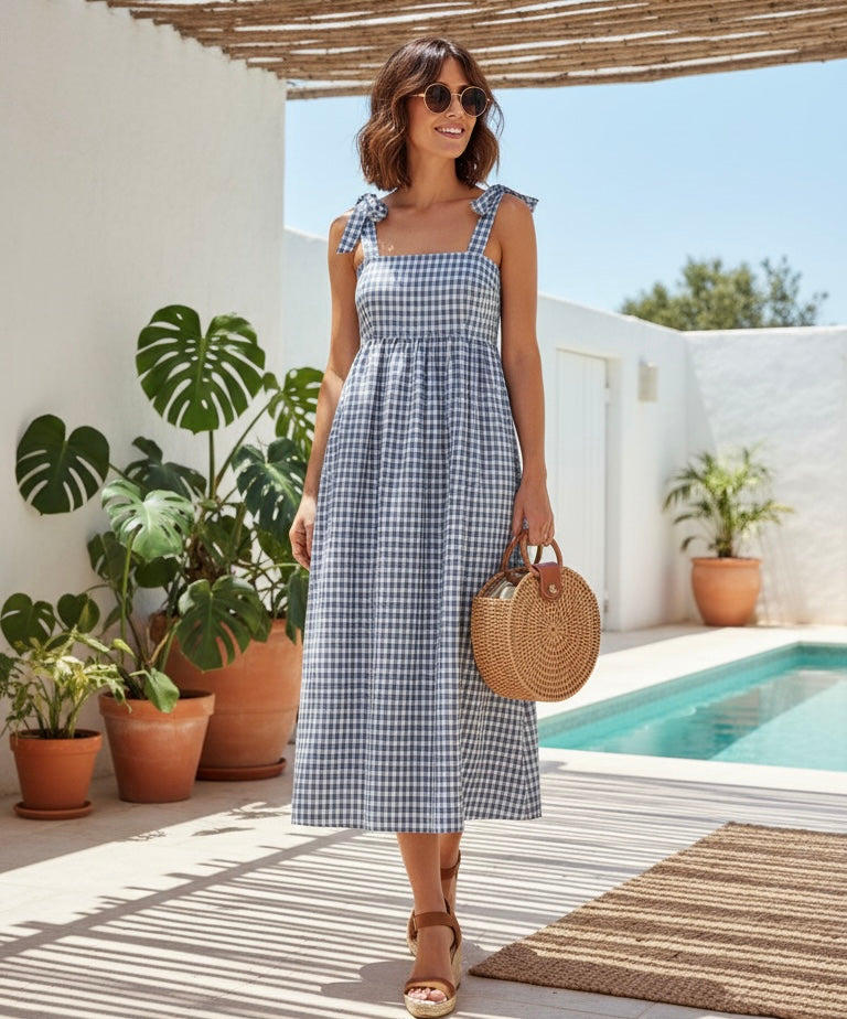 Gingham dress blue